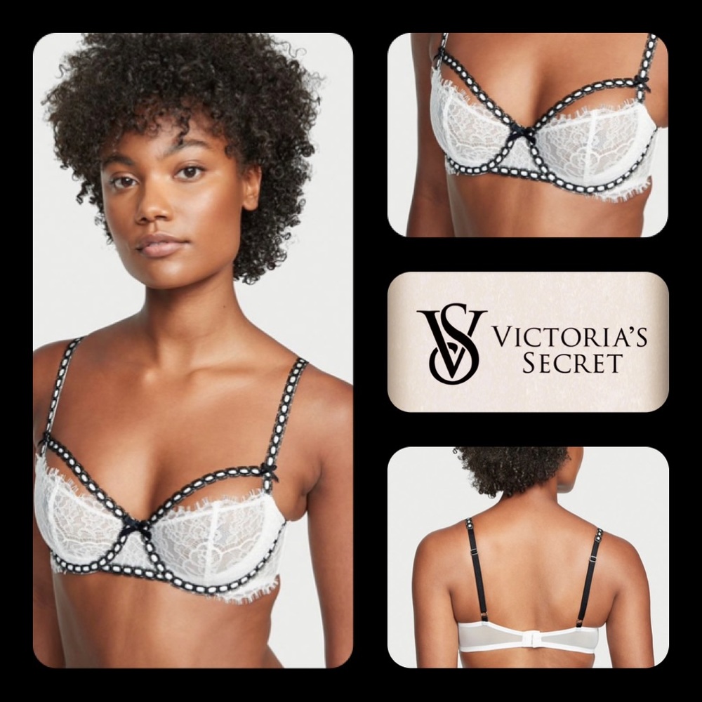 🪶NWT! 3/$50 V.S. DREAM ANGELS Wicked Unlined White/Blk Ribbon Balconette-34D